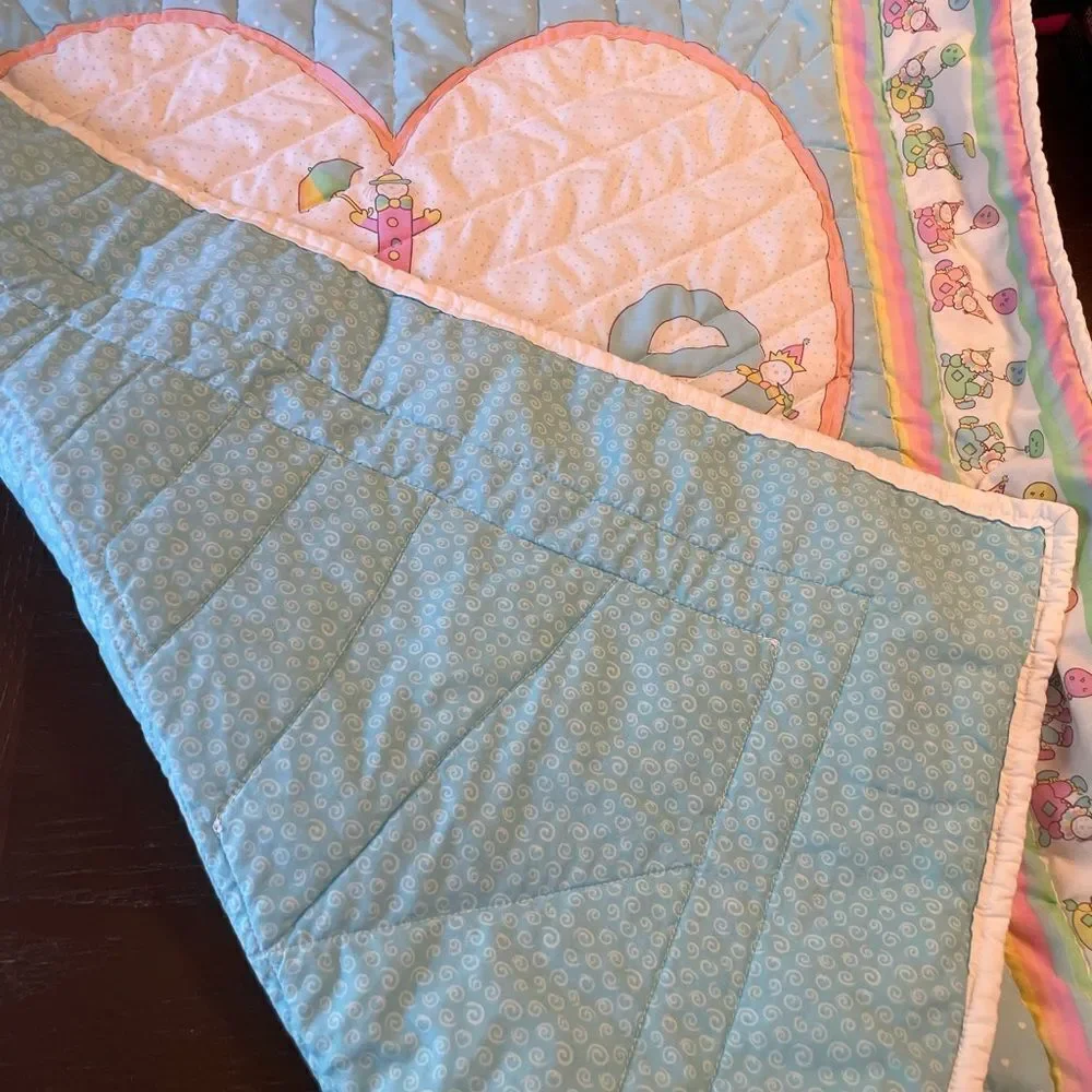 Vintage Quilted I Love You Clown Baby Blanket 39x30